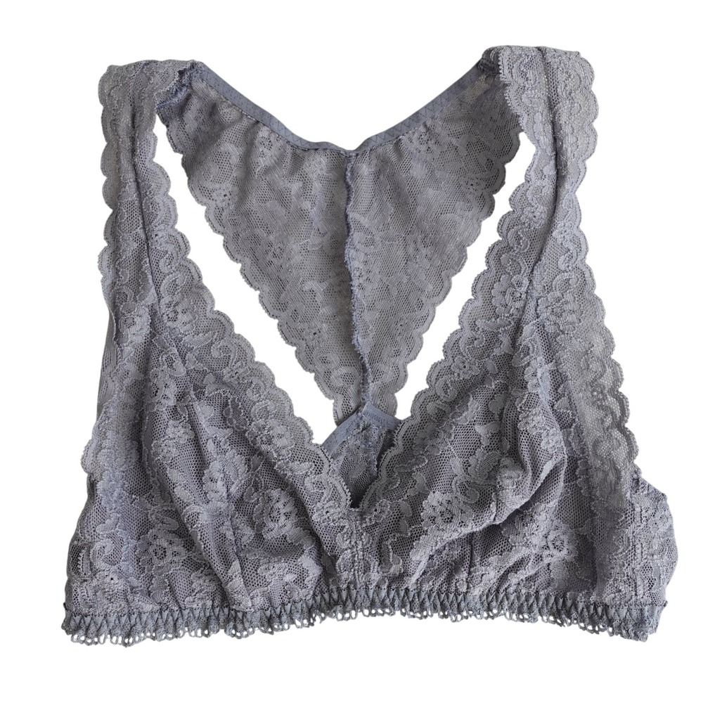 Victorias Secret Lace Bralette S Lavender Gray Racerback Romantic Boho Plunge